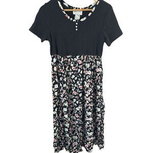 Pellini Women’s Medium Black Floral Vintage Dress Midi Boho Cottagecore